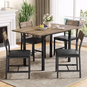 5-Piece Dining Table Set for 4, Extendable Kitchen Table Chairs Set of 4,Dining Room Table with 4 Upholstered Chairs,Customized