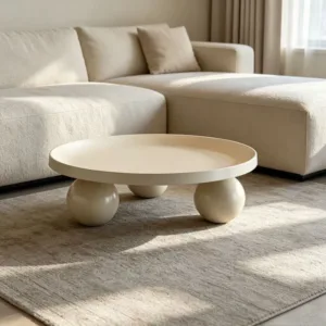 Cream Style Metal Coffee Table Round Small Side Table for Room Apartment Easy Clean Thickened Storage Desk for Home Office