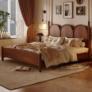 Mid-Century Style Solid Wood Beds Nordic Creative Extra-Large Size Double Bed Designer Bedroom Furniture Camas Para Niñas FYBB