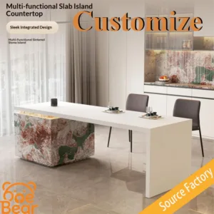 Luxury Marble Kitchen Island Solid Stone Countertop Waterfall Edge Modern Island Table for Home Villa Kitchen Decor