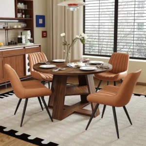 Round Dining Table Set for 4, 43.31 Inch Round Kitchen Table and Chairs Set with Storage Shelf, Space Saving Dining, Custom