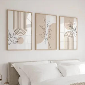 Neutral Wall Art Prints for Modern Minimalist Home Decor, Boho Botanical Posters 3pcs, Japandi Beige Living Room Bedroom Office