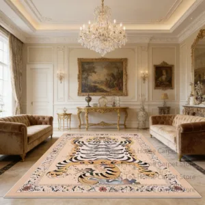 New Retro Tiger Pattern Living Room Luxury Carpet Decoration Home Machine Washable Non-slip Bedroom Rug Soft Plush Office Mats