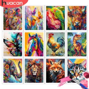 HUACAN Parrot Animal Painting By Adult Number Bird HandPainted Pictures Drawing On Canvas Oil Painting Diy Wall Decoration