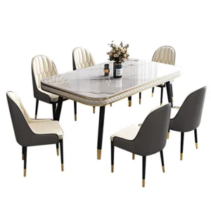 Modern Light Luxury Rock Slab Dining Table Set Rectangular Home Small Apartment Compatible with Chairs