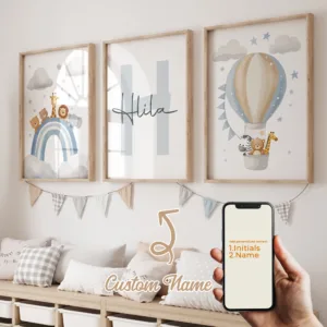 3pcs Personalized Custom Name Cartoon Rainbow Wall Art Print Picture Canvas Poster Painting For Living Child Room Home Decor