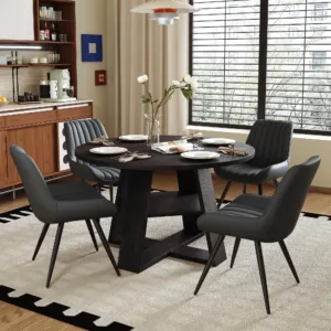 Round Dining Table Set for 4, 43.31 Inch Round Kitchen Table and Chairs Set with Storage Shelf, Space Saving Dining