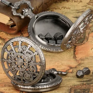 Steampunk Gearwheel Decorative Pocket Watch Case Jewelry Storage Box with Pocket Chain Mini 7pcs/Set Polygon Dices