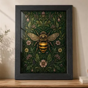 Vintage-style Insect Specimen Poster Bee and Mantis Featuring Plants and Insects; Canvas Print for Living Room Decor