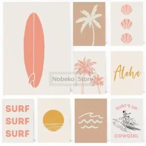 Boho Beach Simplicity Poster Summer Surf Quotes Neutral Canvas Prints Modern Wall Art for Home Room Decor