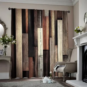 2pcs, spring summer Curtains stripesrusticstylevintagewood Light Filtering Sheer Curtains Polyester Woven Outdoor Decorations