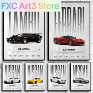 Frameless,Famous Cars S14 F430 SF90 GTS AMG GT R34 F40 Poster Picture Canvas Painting Wall Art Home Decoration Print for Living