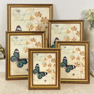 Vintage Gold Picture Photo Frame Wall Hanging Tabletop Display Poster Art with Durable Plexiglass Cover Home Living Room Decor