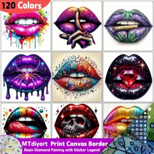 Symbol Stickers Printed Canvas Border 120 Colors Resin Diamond Painting Colorful Graffiti Lips Trend Full Drill DIY Wall Picture
