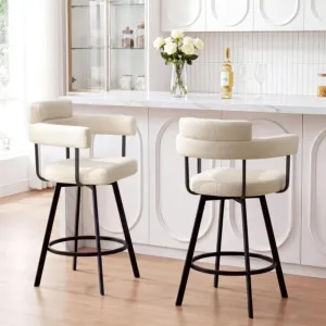 Swivel Bar Stools with Backs and Arms, Modern Bar Stools Set of 2 for Kitchen Island, 26" Upholstered Linen Counter, Customized