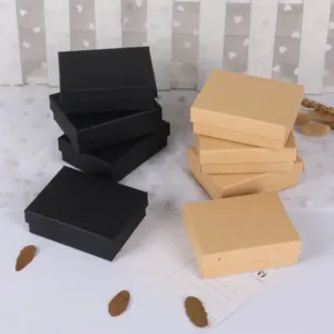 50pcs Black White Brown Kraft Paper Jewelry Gift Box Luxury Cardboard 7x9x3cm Bracelets Earrings Rings Necklaces Packaging Boxes