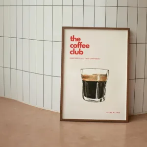 Retro Coffee Club Canvas Print Chic Food Beverage Beige Background Wall Art Posters for Modern Living Room Bedroom Home Decor