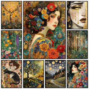 Gustav Klimt Inspired Poster Canvas Print Painting Wall Art Bedroom Study Studio Living Room Home Decor