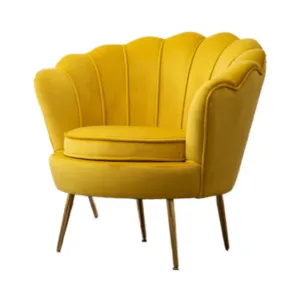 Modern luxury tufted shell-shaped velvet cushioned sofa armchair with golden legs, suitable for home offices and hotels