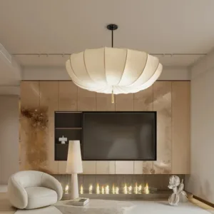French Cream Bedroom Pendant Japanese Vintage Restaurant Living Room Lights Warm Master Bedroom Fabric Light