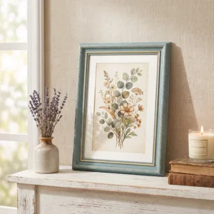 2 Pack Vintage Blue Ornate Picture Frames Embossed Photo Frame with Mat Wall & Table Display Farmhouse Shabby Chic Home Decor