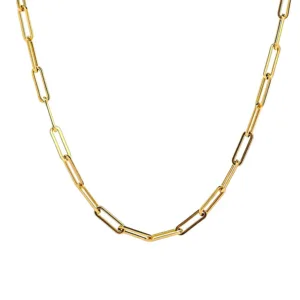 Gold Plated Paperclip Chain Necklace for Women Dainty Stainless Steel Rectangular Link Choker Minimalist Everyday Wear Jewelry