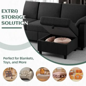 79" Convertible Sectional Sofa with Storage Ottoman, L Shaped 3 Seat Couch with Side Pockets for Living Room & Apartment, Custom