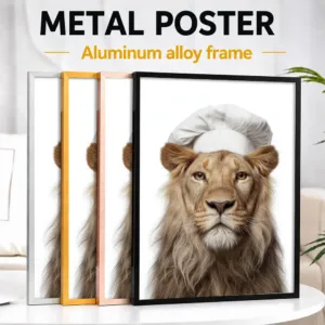 Lion Chef Framed Metal Print Customized Photo Playful Typography Style Wall Art For Living Room Thoughtful Housewarming Gift