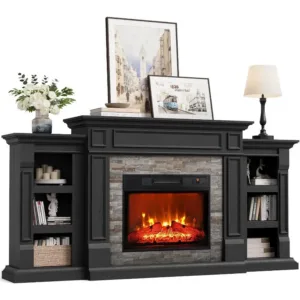 Naice 72" Electric Fireplace with Mantel Fireplace TV Stand for Living Room | Entertainment Center with 23in Realistic