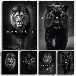 Animal Motivation Poster Panther Lion Motivational Canvas Posters Prints Canvas Painting Focus Conquer Fearless Mural Wall Decor