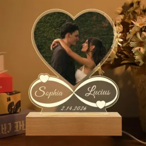 Personalized Photo Frame with Night Light, Customized Picture Frame, Personalized Anniversary Couple Gifts for Women Girlfriend