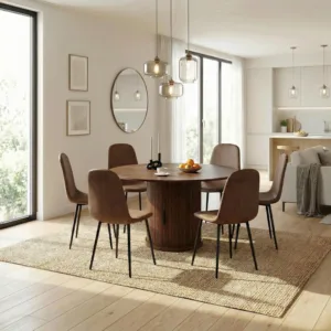 Round Dining Table Set for 6, 47-59" Extendable Round Dining Table with 6 Chairs, Wooden Kitchen Table and Chairs, Customized