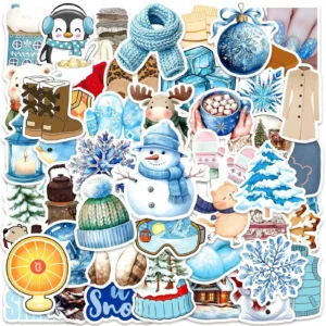 50pcs Cute Nordic Style Warm Winter Landscape Stickers Cartoon Ins Decals Suitcase Phone Fridge DIY Christmas Decoration Sticker