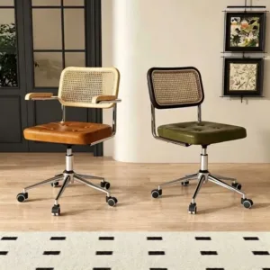 Retro Office Chair Leather Swivel Armchair with Backrest Lift Rocking Function Simple Study Desk Computer Chair Comfortable Home