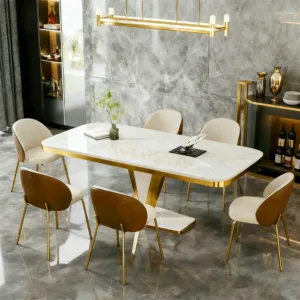 #Marble Modern Dining Table Set Rectangle Dinning Table 150x90x75cm Set 6 Chair