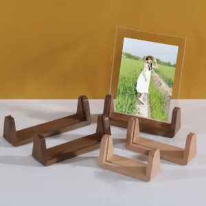 Walnut/Beech Creative Photo Frame Acrylic U Shape Transparent Frame Desktop Wood Wedding Pictures Frame Office Decor