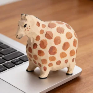 Hand Carved Chubby Giraffe Wooden Figurine Cute Animal Statue Desk Ornament Home Decor Handmade Wood Craft Gift
