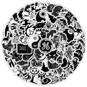 100PCS Black and White Gothic Mixed Graffiti Stickers for Helmet Bicycle Hand Account Pencil Case Decals Papery Pop Store