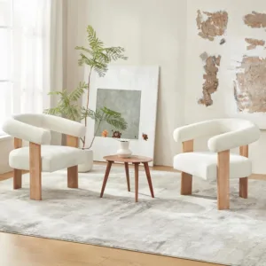 Accent Chairs Set of 2, Modern Upholstered Living Room Chair Armchair with Solid Wood Legs, Comfy Barrel Arm Chairs, Customized
