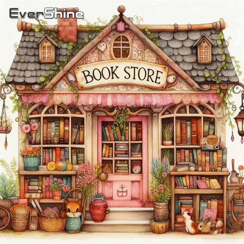 Evershine New Arrival Diamond Embroidery Book Store DIY Full Square Round Diamond Painting Shop Landscape Kit Mosaic Unique Gift