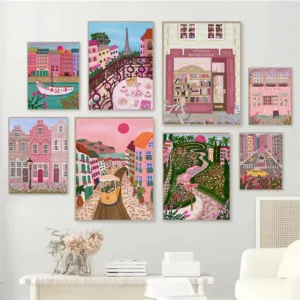 Watercolor Travel City Landscape Paris New York Classical Bookstore Illustration Poster Canvas Painting Wall Pictures Home Decor