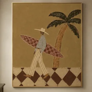 Vintage Neutral Surfer Palm Wall Art Canvas Prints Decor, Bohemian Beach Poster for Bedroom Living Room Coastal Entryway