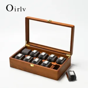 Oirlv 10 Grids Watch Box Wooden Jewelry Box Watch Organizer Case Men Women Mechanical Watchs Storage Case Wristwatch Display Box