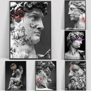 1pc Canvas painting Statue of David Graffiti Art Canvas Painting David Head Sculpture Posters and Prints Street Wall Art Pictur