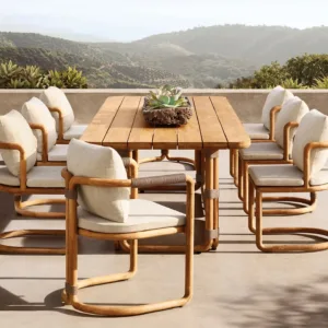 Custom Teak Wooden Dining Table Set 8 Seater Outdoor Furniture Dining Table and Chairs