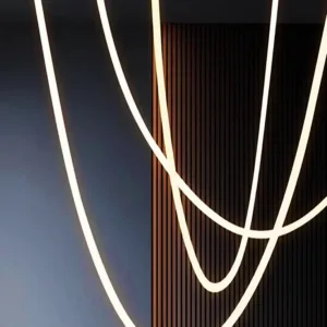 Modern Fashion Minimalist Lines Designer Loft Villa Lift Empty Duplex Living Room Chandelier Creative Stair Lines Hanging Light