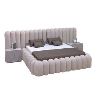 # Luxury Up-holstered Queen Bed Modern Upholstery King Size Bed Frame White Fabric Cloud Double Queen Size Beds