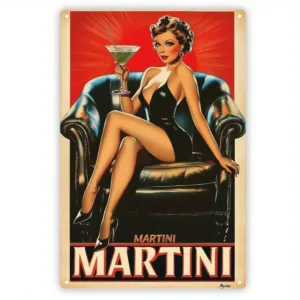 Vintage Martini Metal Wall Art Sign - Retro Style Decor for Home Bar, Club, or for Man Cave, Unique Gift for Enthusiasts, Room