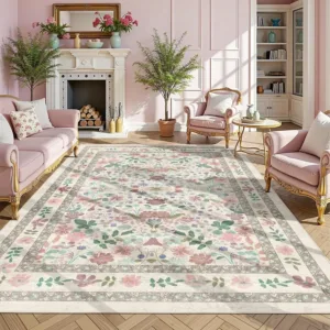 Floral Area Rug for Living Room & Bedroom – Modern Luxury Large Floor Mat, Non-Slip Machine Washable Coffee Table Carpet