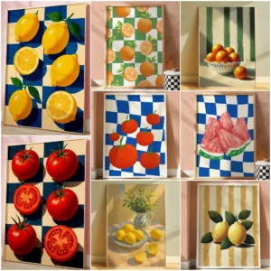 Kitchen Prints Fruit Wall Art, Preppy Wall Art, Bar Cart Art Print, Aesthetic Kitchen Decor, Retro Food Print, Food Lovers Decor